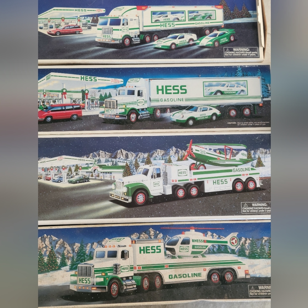 Vintage Hess trucks, new in box, never played with